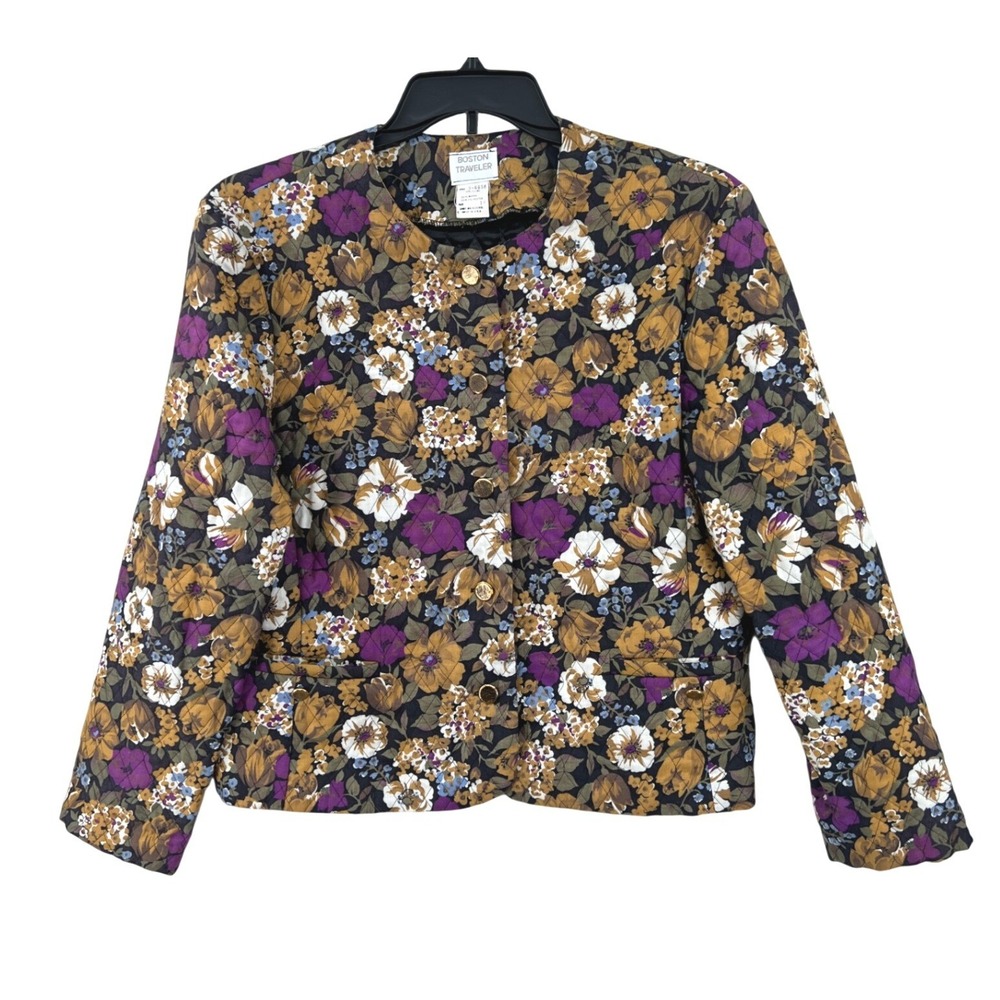 Vintage Boston Traveler Quilted Floral Jacket Size 14 Gold Button Cottagecore